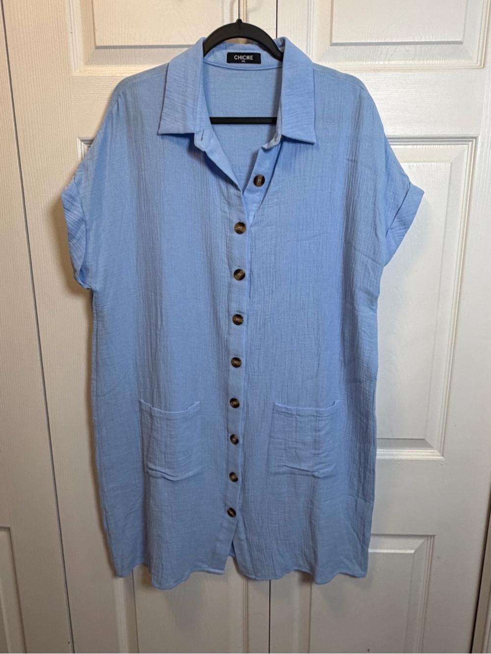 CHICME Light Blue Gauze Button Front Shirt Dress Tunic XXL Pockets